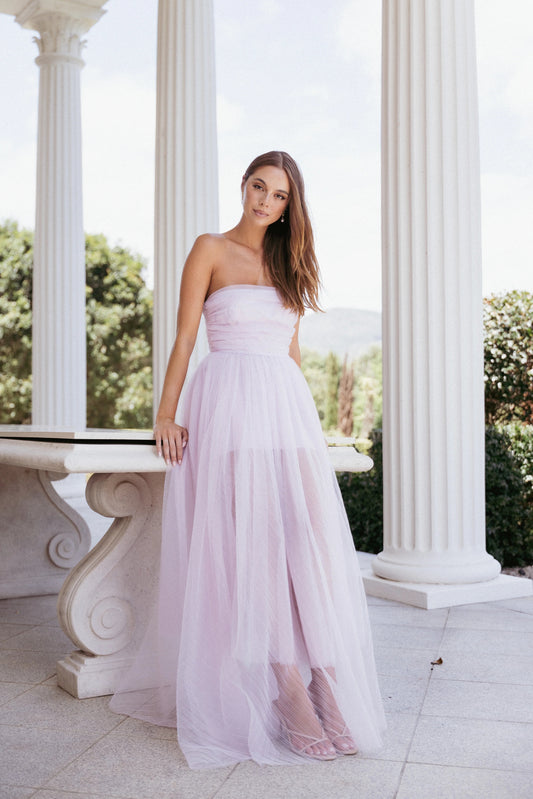 Anabella Tulle-Mesh Strapless Maxi Dress
