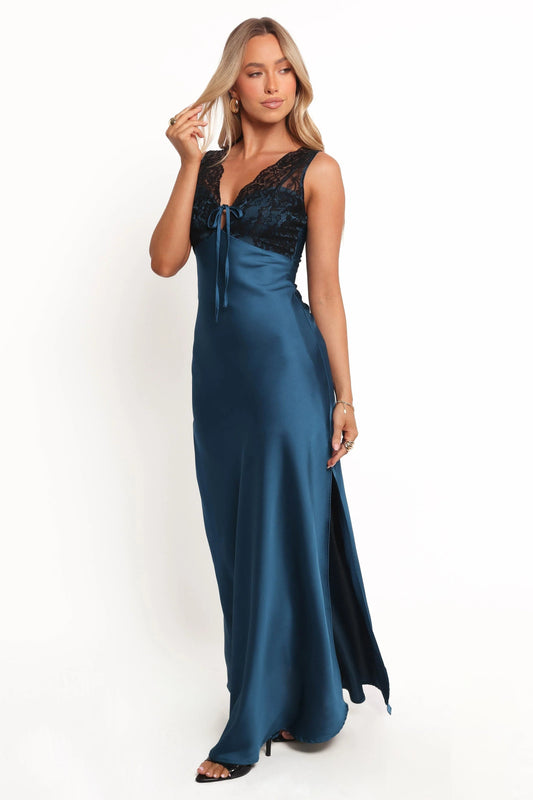 Cammy Satin Lace-Overlay Slip Maxi Dress
