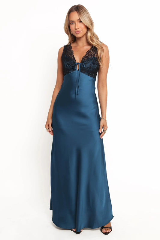 Cammy Satin Lace-Overlay Slip Maxi Dress